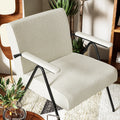 Fx P91 Wt Sofa Chair Modern White Accent Chair With Metal Frame Stylish Upholstered Single Sofa, Perfect For Living Room, Bedroom, And Office Decor Temu Suitable White Linen