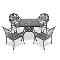 Cushions In Random Colors 5 Piece Set Of Cast Aluminum Patio Furniture With Cushions Yes Dining Set Black Seats 4 Rust Resistant Frame Water Resistant Cushion Garden & Outdoor Complete Patio Sets Aluminium