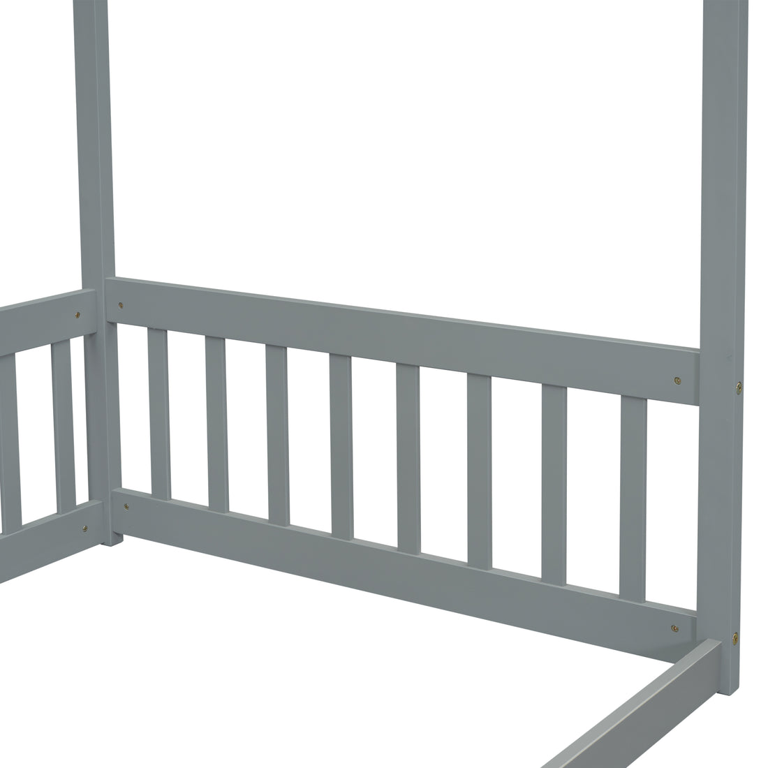 Twin Size Canopy Frame Floor Bed With Fence, Guardrails,Grey Twin Grey American Design Pine