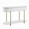 White High Gloss And Gold Sofa Table With Metal Leg White Gold Primary Living Space Drawers Oval Wood Metal