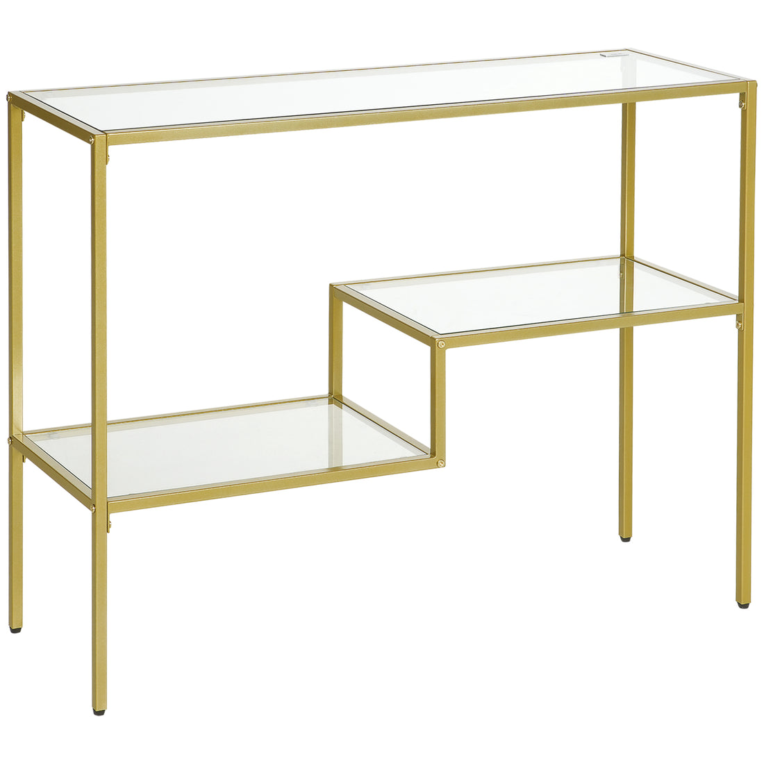 Homcom Gold Console Table, 39" Tempered Glass Behind Sofa Table, Narrow Entryway Table With Storage Shelves, Steel Frame For Living Room Furniture, Hallway Furniture, Glass Table Gold Glass Metal