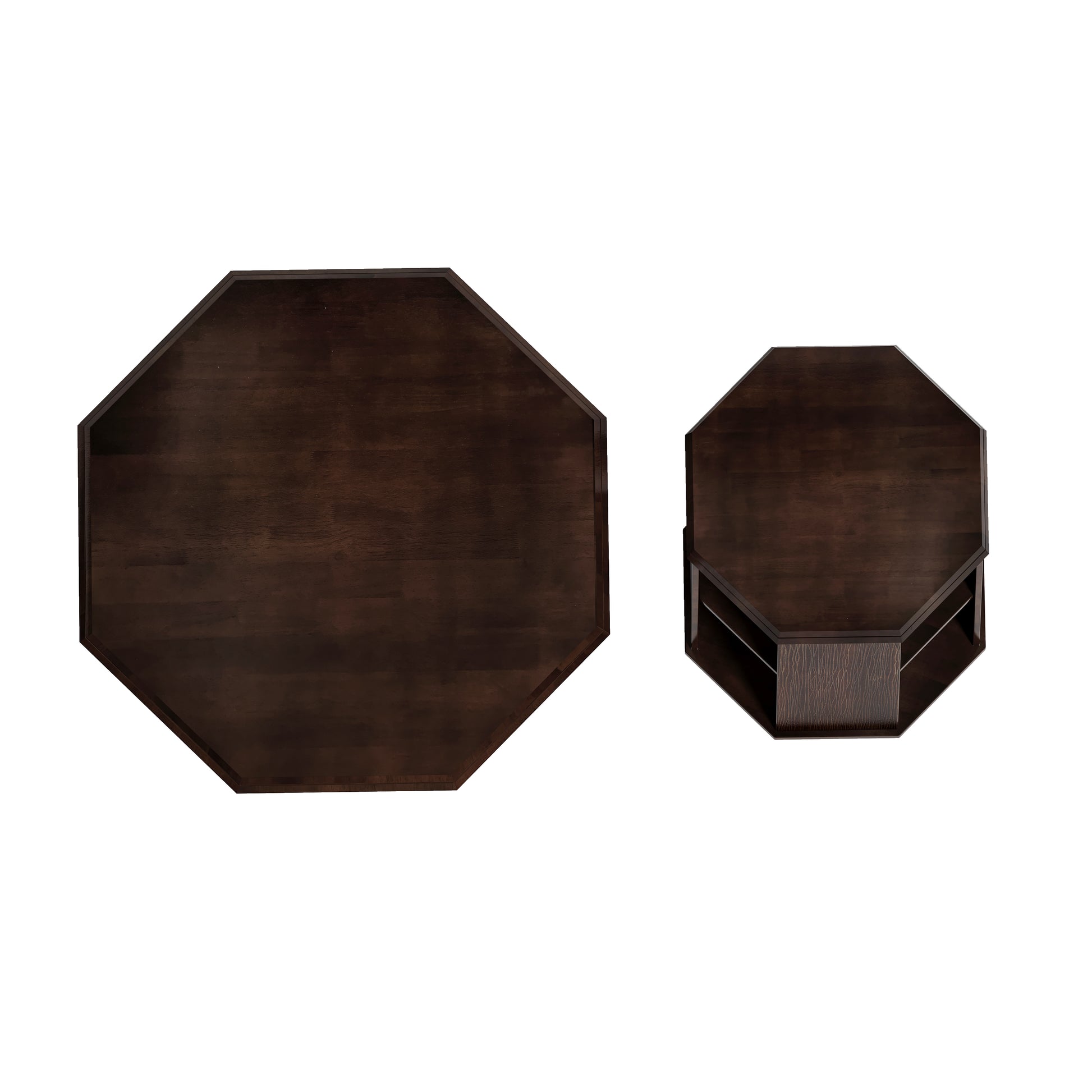 31.5 "Octagonal Black Walnut Rubber Wood Set Of Two Coffee Table, Coffee Table, Living Room Bedroom Set Of Two Pieces Walnut Rubber Wood