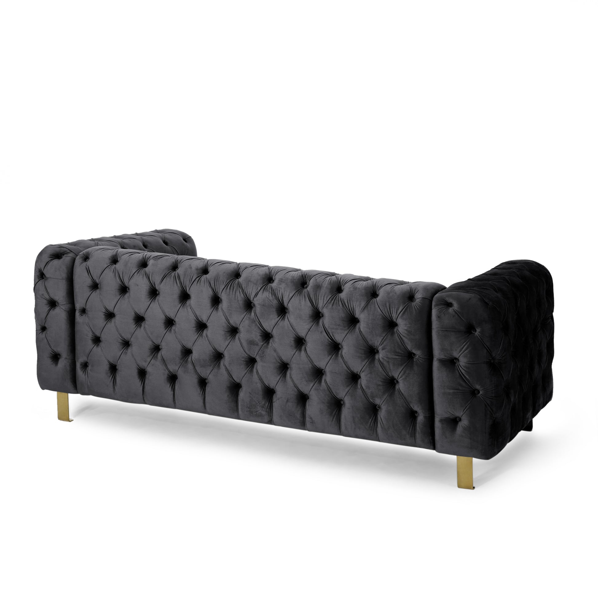 Mirod Comfy 3 Seat Sofa With Tufted Back And Arm, Modern For Living Room Black Velvet 3 Seat