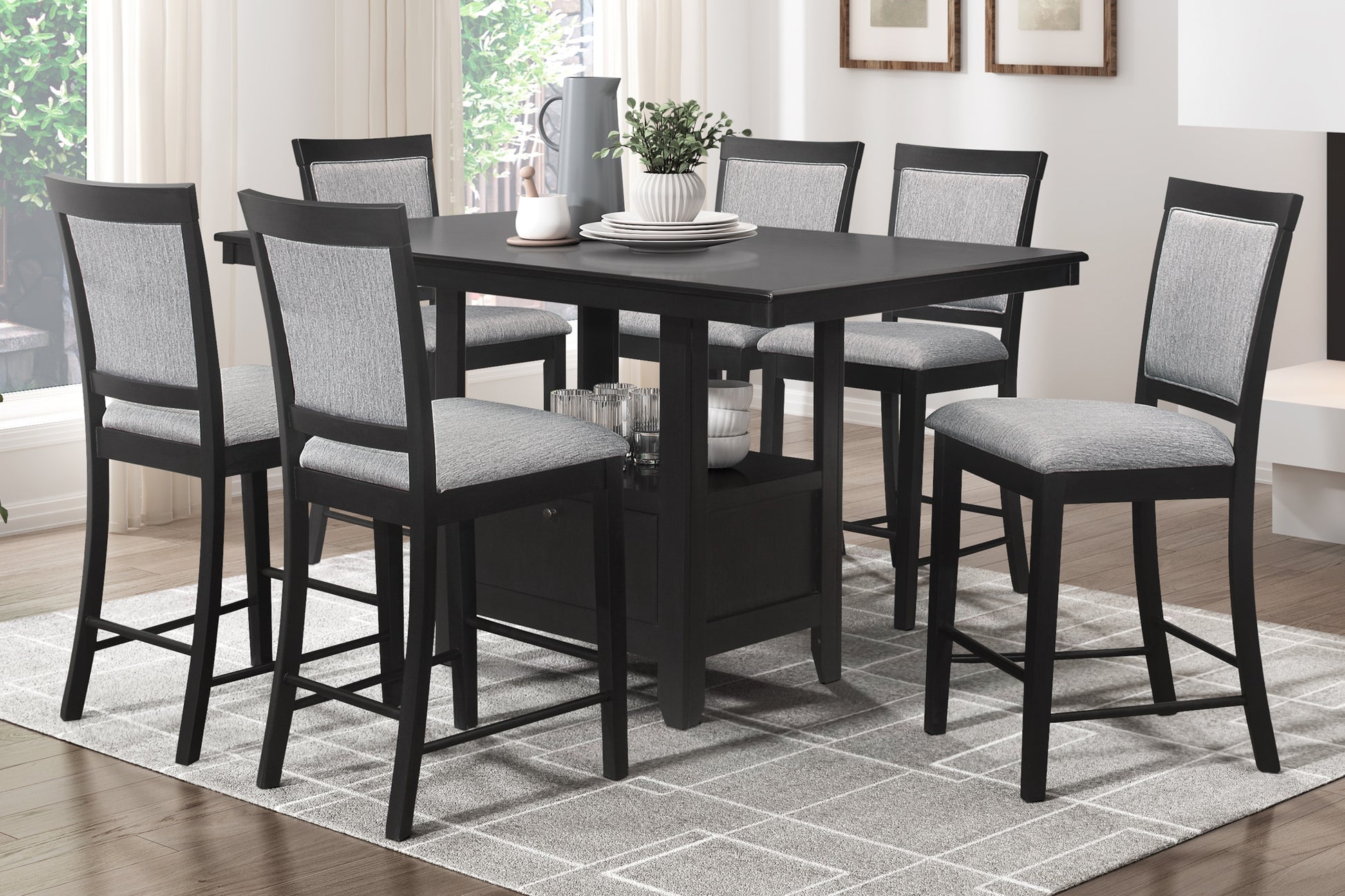 Charcoal Gray Finish Counter Height Table With Base Storage Casual Style Dining Kitchen Furniture 1Pc Charcoal Seats 6 Dining Room Casual Kitchen & Dining Tables Rectangular Wood