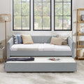 Twin Size Daybed With Trundle Upholstered Sofa Bed, With Vertical Stripes, Linen Fabric, Grey 82.5