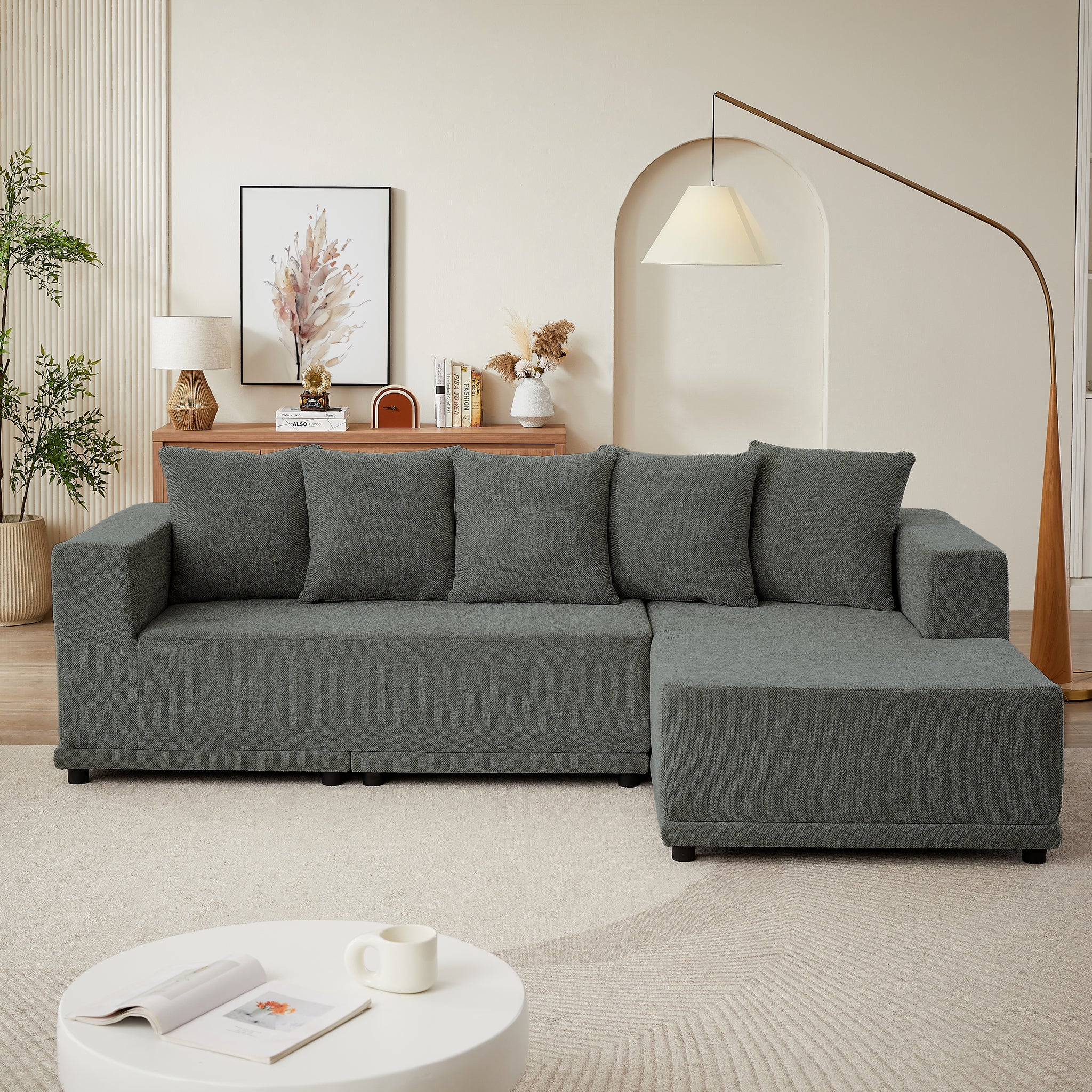 Chenille L Shaped Sectional Sofa Set,Minimalist Style Modular Sectional Sofa, Luxury Chenille Fabric Cloud Couch For Living Room Grey Chenille 4 Seat