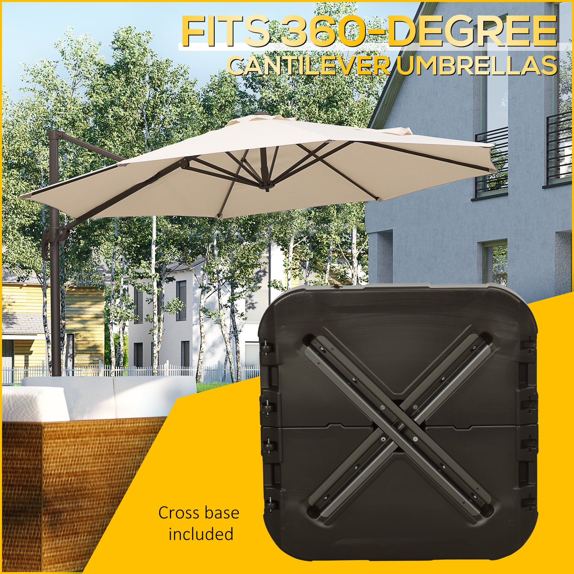 fill patio umbrella base Outsunny Fillable Patio Cantilever Umbrella Base With Wheels, Heavy Du