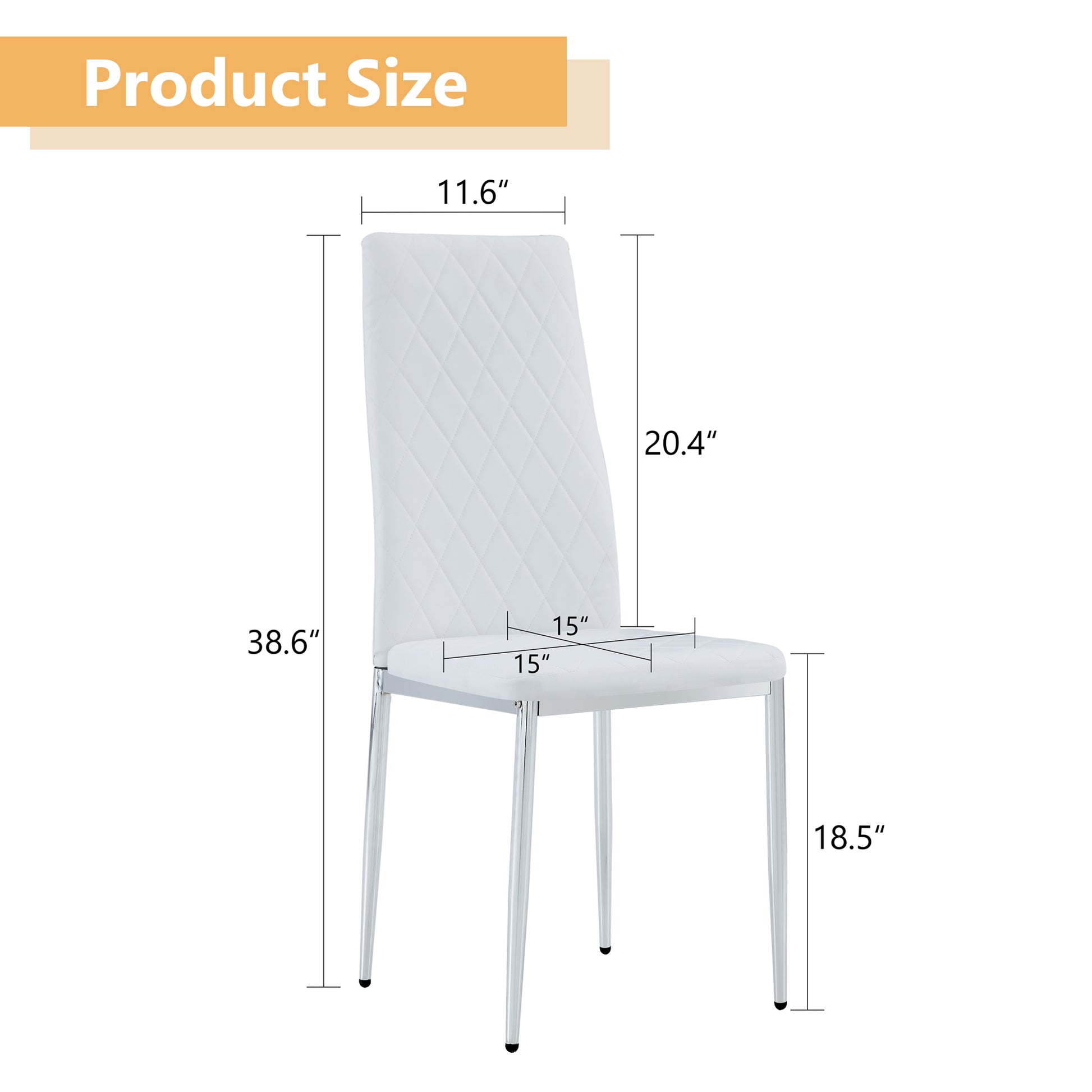 Grid Armless High Backrest Dining Chair, 4 Piece Set Of Silver Metal Legs White Chair, Office Chair. Suitable For Restaurants, Living Rooms, Kitchens, And Offices.W115162607 0924 White Pu