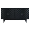 Modern 4 Door Sideboard With Convex Pattern Doors And 2 Silver Handle For Living Room, Dining Room, Kitchen Black Black Mdf