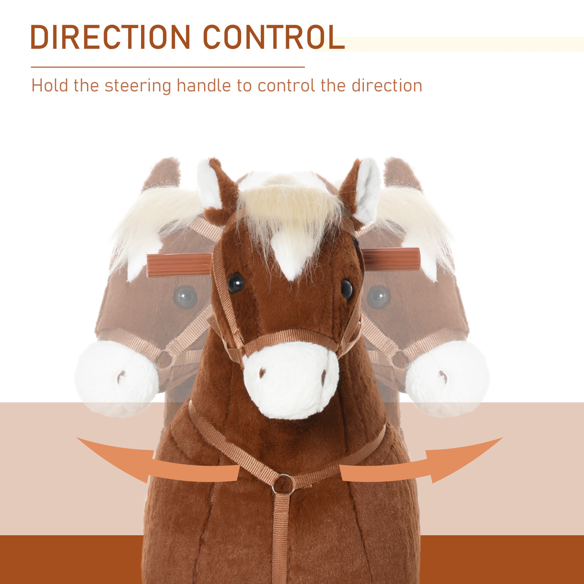 Qaba Kids Ride On Walking Horse With Easy Rolling Wheels, Soft Huggable Body, & A Large Size For Kids 5 16 Years Brown Plush