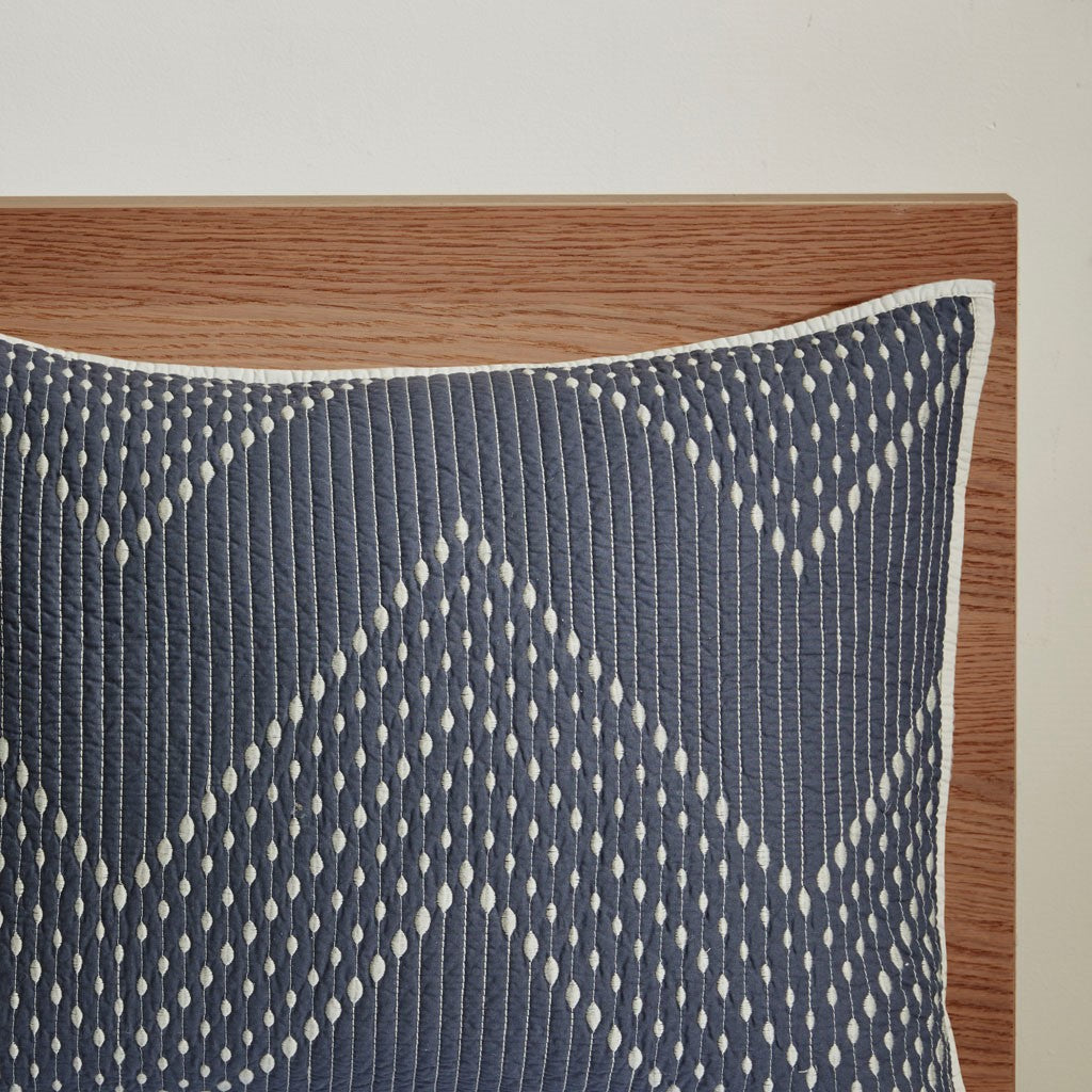 3 Piece Embroidered Cotton Quilt Set Navy King Cal King King Navy Cotton