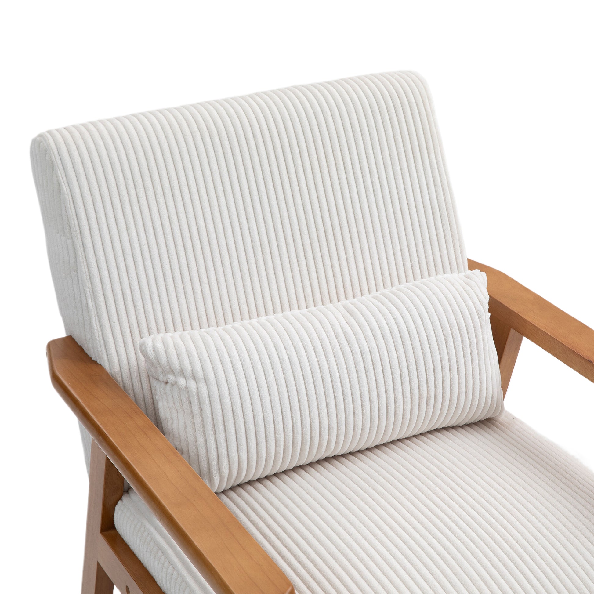 Leisure Chair With Solid Wood Armrest And Feet, Leisure Chair, Wood Frame, Velvet, L, Solid Rubber Wood Legs, Mid Century Modern Accent Chair, For Living Room Bedroom Studio Chair Beige Corduroy