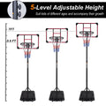 Portable Basketball Goal System With Stable Base And Wheels, Use For Indoor Outdoor Teenagers Youth Height Adjustable 5.6 To 7Ft Basketball Hoop 28 Inch Backboard Red Sporty Iron