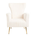 Velvet Accent Chair With Table, Wingback Arm Chair With Gold Legs, Upholstered Single Sofa For Living Room Bedroom, White White Velvet 1 Seat