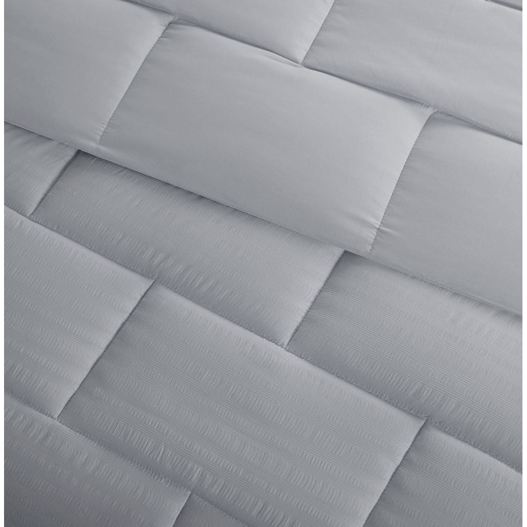 Seersucker Down Alternative Comforter Mini Set Queen Grey Microfiber