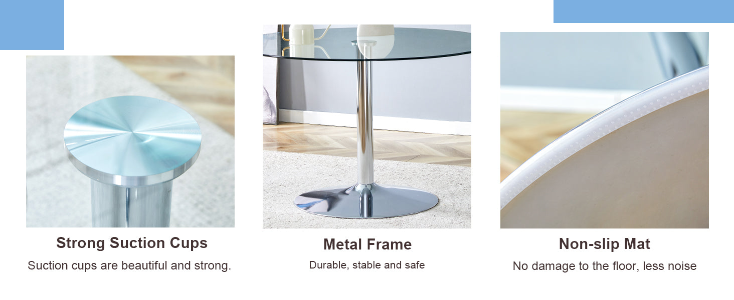 A Glass Tabletop With A Diameter Of 47 Inches And A Modern Minimalist Circular Dining Table With Electroplated Silver Metal Legs. Suitable For Restaurants, Living Rooms, And Conference Rooms.Dt 1166