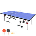 8Ft Mid Size Table Tennis Table Foldable & Portable Ping Pong Table Set For Indoor Games With Net, 2 Table Tennis Paddles And 3 Balls Blue Mdf