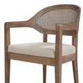 Americana Mid Century Modern Cane Back Dining Chair, Taupe Beige Textured Weave Beige Foam Wood Fabric Rattan