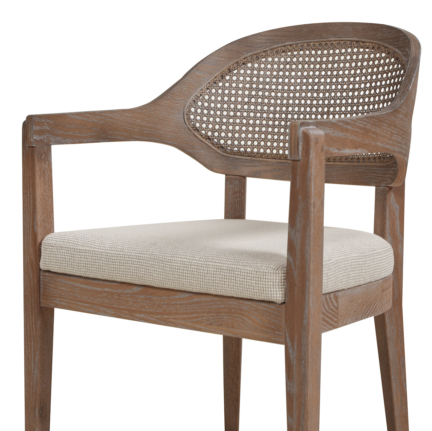 Americana Mid Century Modern Cane Back Dining Chair, Taupe Beige Textured Weave Beige Foam Wood Fabric Rattan