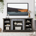 Mantel Stone Tv Media Stand With With Faux Stacked Stone Surround, Modern Entertainment Console With Open Storage Space,Grey, 58.31