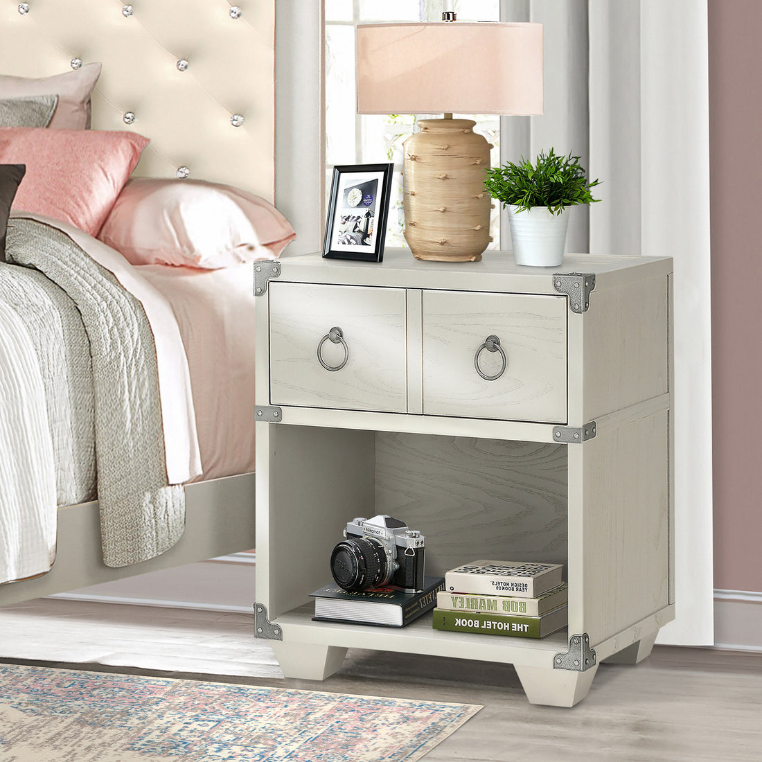 Grey 1 Drawer Nightstand Grey 2 Drawers Bedroom Rectangle Shelf Wood