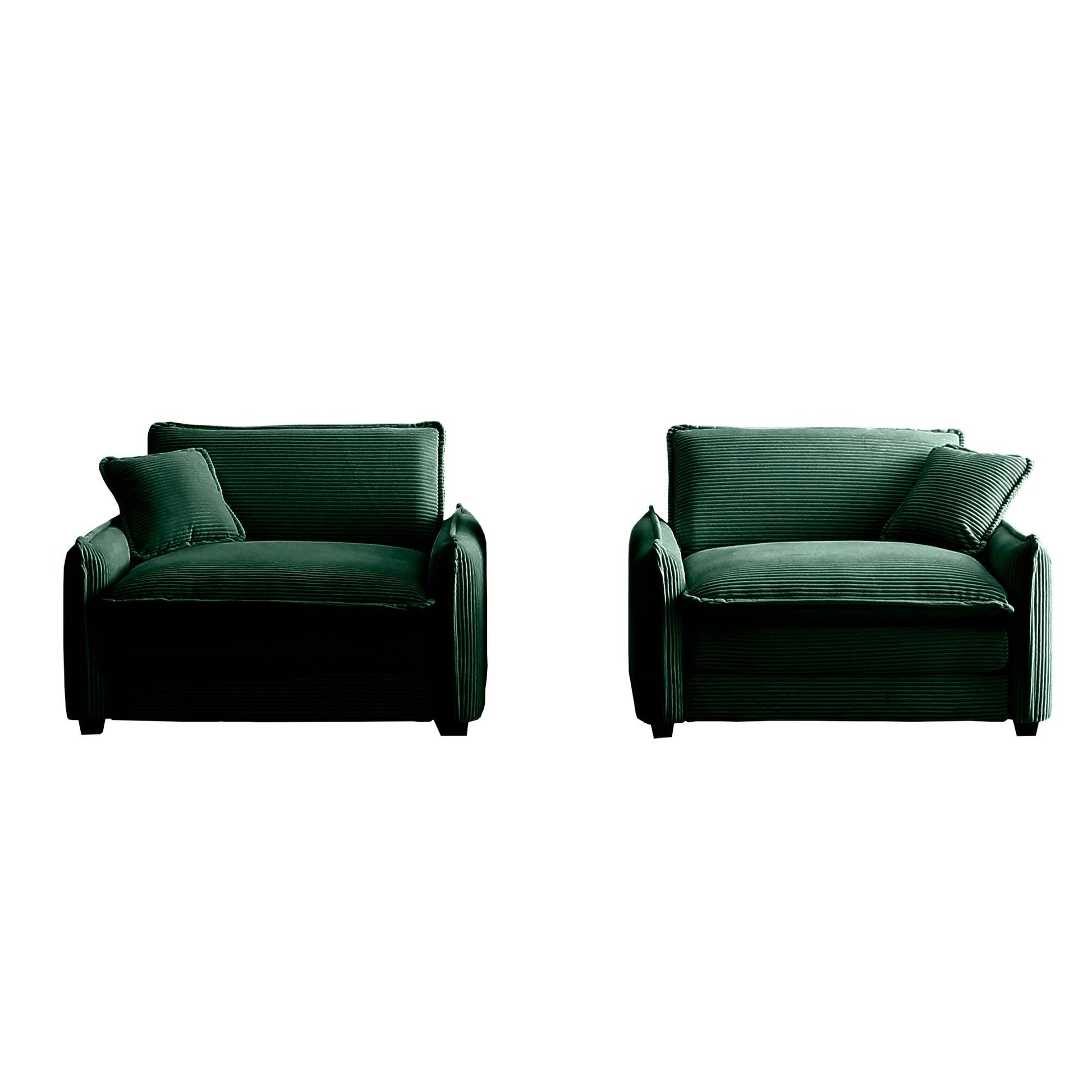 Green Corduroy,Luxurious And Sophisticated Deep Seated Sofa Set With Two Single Deep Seat Sofa Suitable For Living Room And Office Green Corduroy 2 Seat