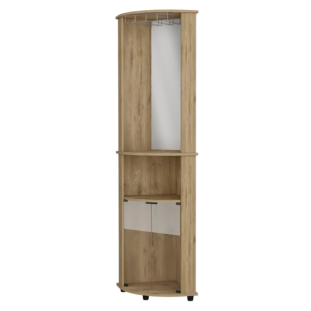 Oregon Corner Bar Cabinet, 3 Tier Shelf With Glass Rack Freestanding 3 4 Shelves Beige Open Storage Space Contemporary Pine Particle Board Engineered Wood