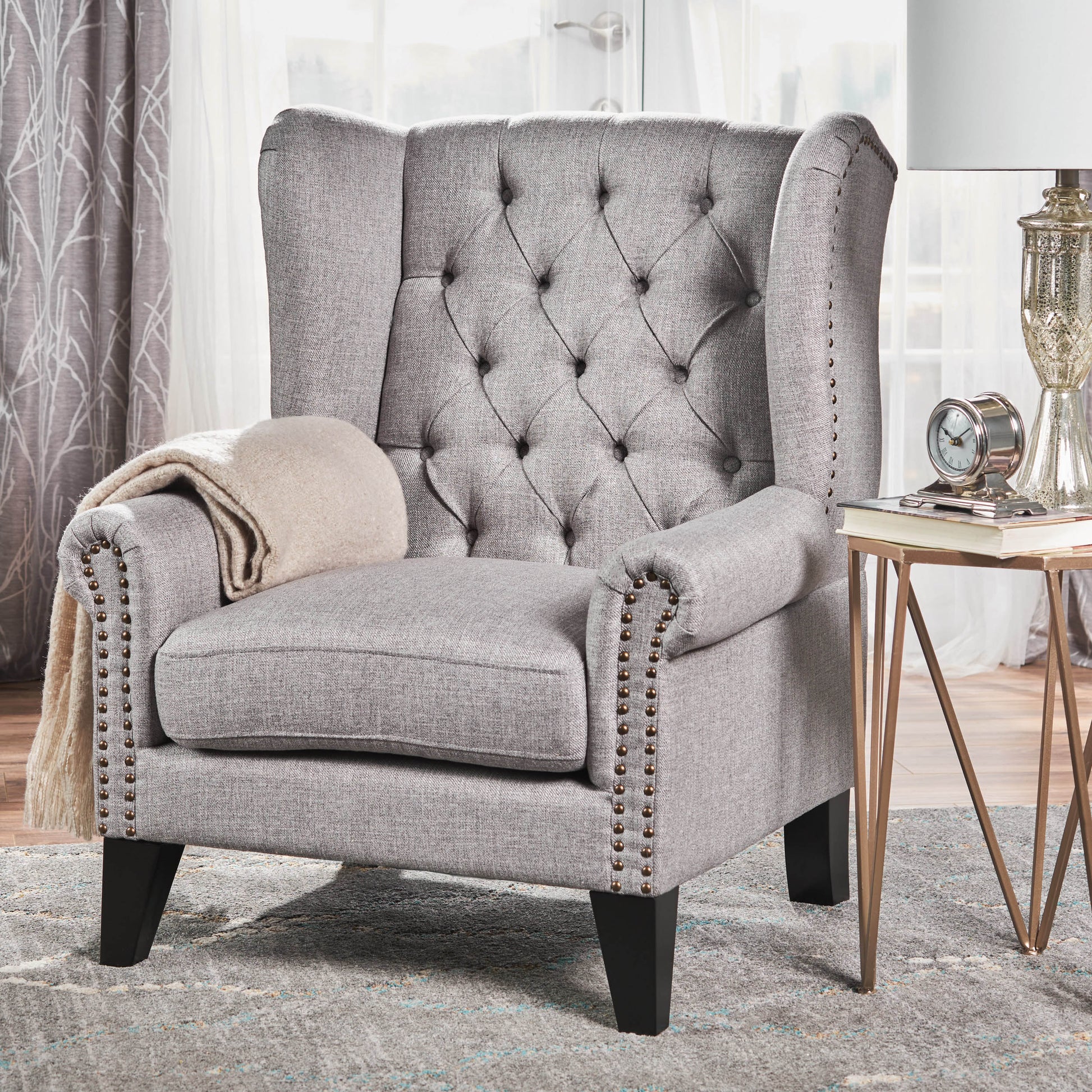 Accent Chair Grey Fabric