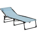 Outsunny Folding Chaise Lounge Pool Chair, Patio Sun Tanning Chair, Outdoor Lounge Chair W 4 Position Reclining Back, Pillow,Mesh & Bungee Seat For Beach, Yard, Patio, Baby Blue Blue Steel