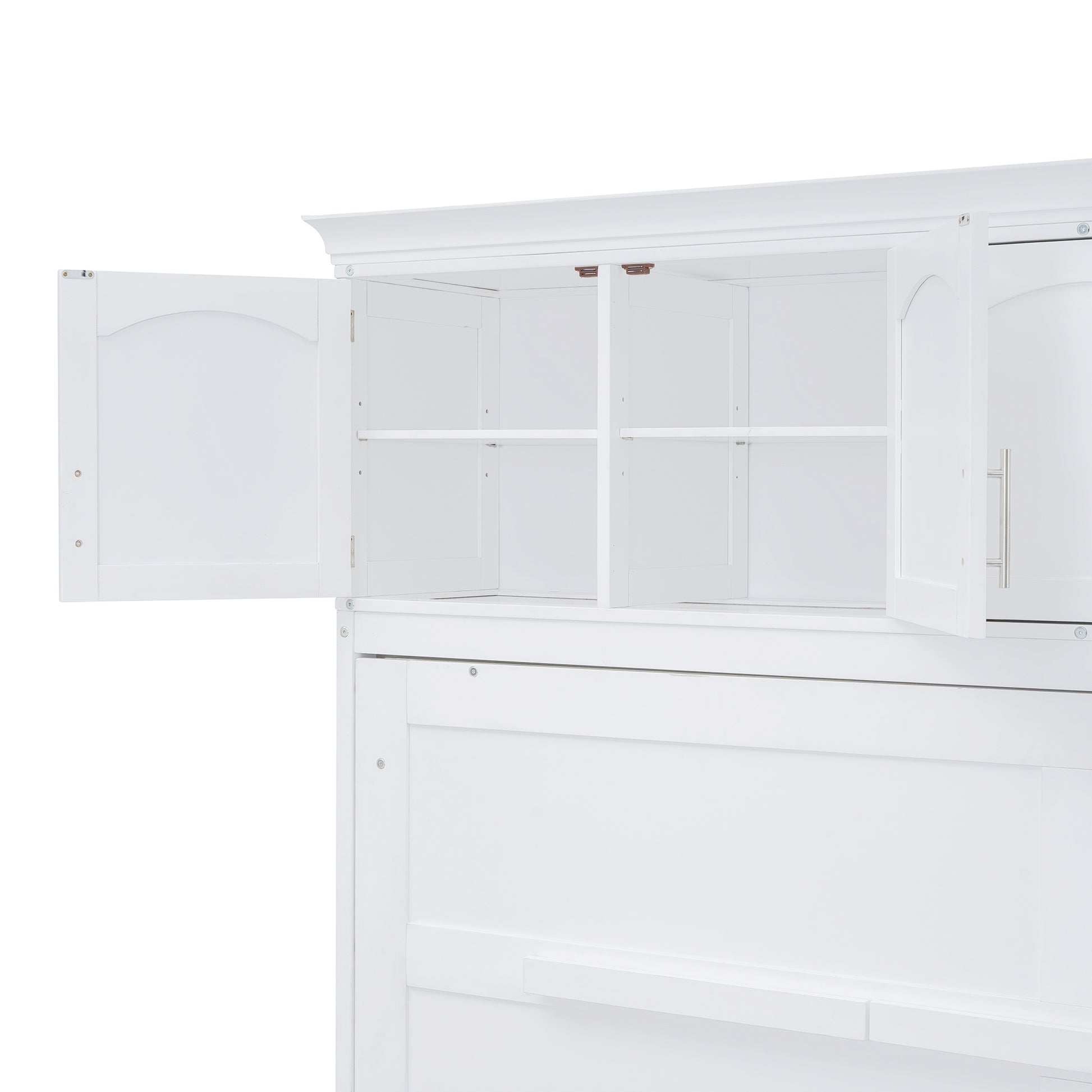 Full Size Murphy Bed Wall Bed With Top Cabinets,White Full White Plywood