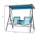 Outsunny 2 Seat Patio Swing Chair, Outdoor Canopy Swing Glider With Pivot Storage Table, Cup Holder, Adjustable Shade, Bungie Seat Suspension And Weather Resistant Steel Frame, Blue Blue Steel