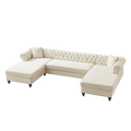 135.5 Inch Modern Style Chenille Three Piece Sofa, Pull Point Design U Shaped Sofa Two Chaise Longue Seats, Two Pillows And Wooden Feet, Suitable For Living Room, Bedroom, Lounge And Projection Room