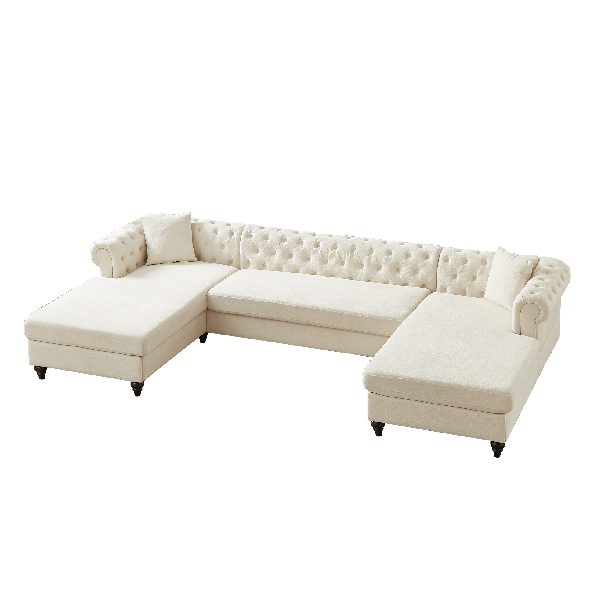 135.5 Inch Modern Style Chenille Three Piece Sofa, Pull Point Design U Shaped Sofa Two Chaise Longue Seats, Two Pillows And Wooden Feet, Suitable For Living Room, Bedroom, Lounge And Projection Room