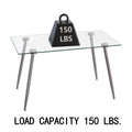 Glass Dining Table, Modern Rectangular Table With Tempered Glass Tabletop & Sliver Metal Legs, Simplistic Kitchen Table, 51 X 27.5 X 29.5 Inch, Versatile Table For Home Office Transparent Glass