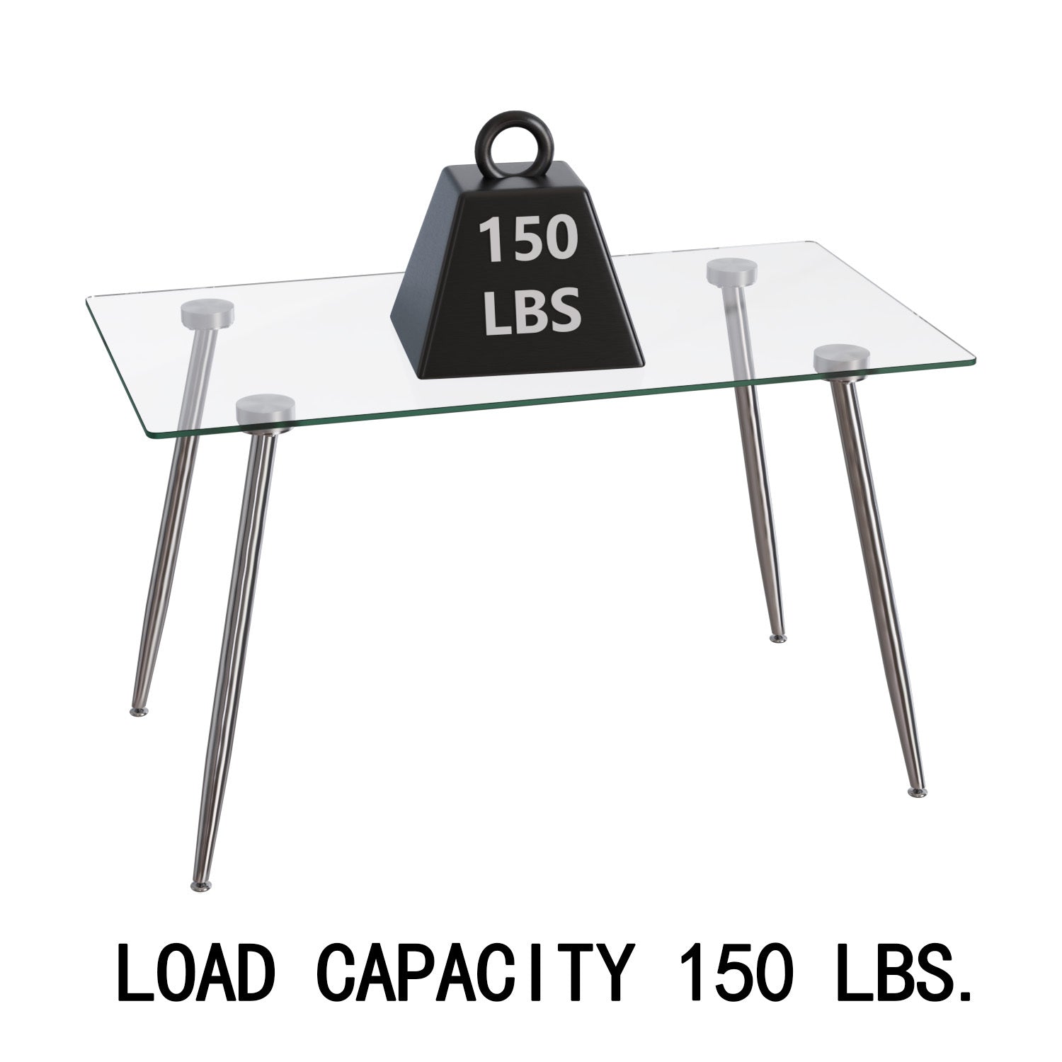 Glass Dining Table, Modern Rectangular Table With Tempered Glass Tabletop & Sliver Metal Legs, Simplistic Kitchen Table, 51 X 27.5 X 29.5 Inch, Versatile Table For Home Office Transparent Glass