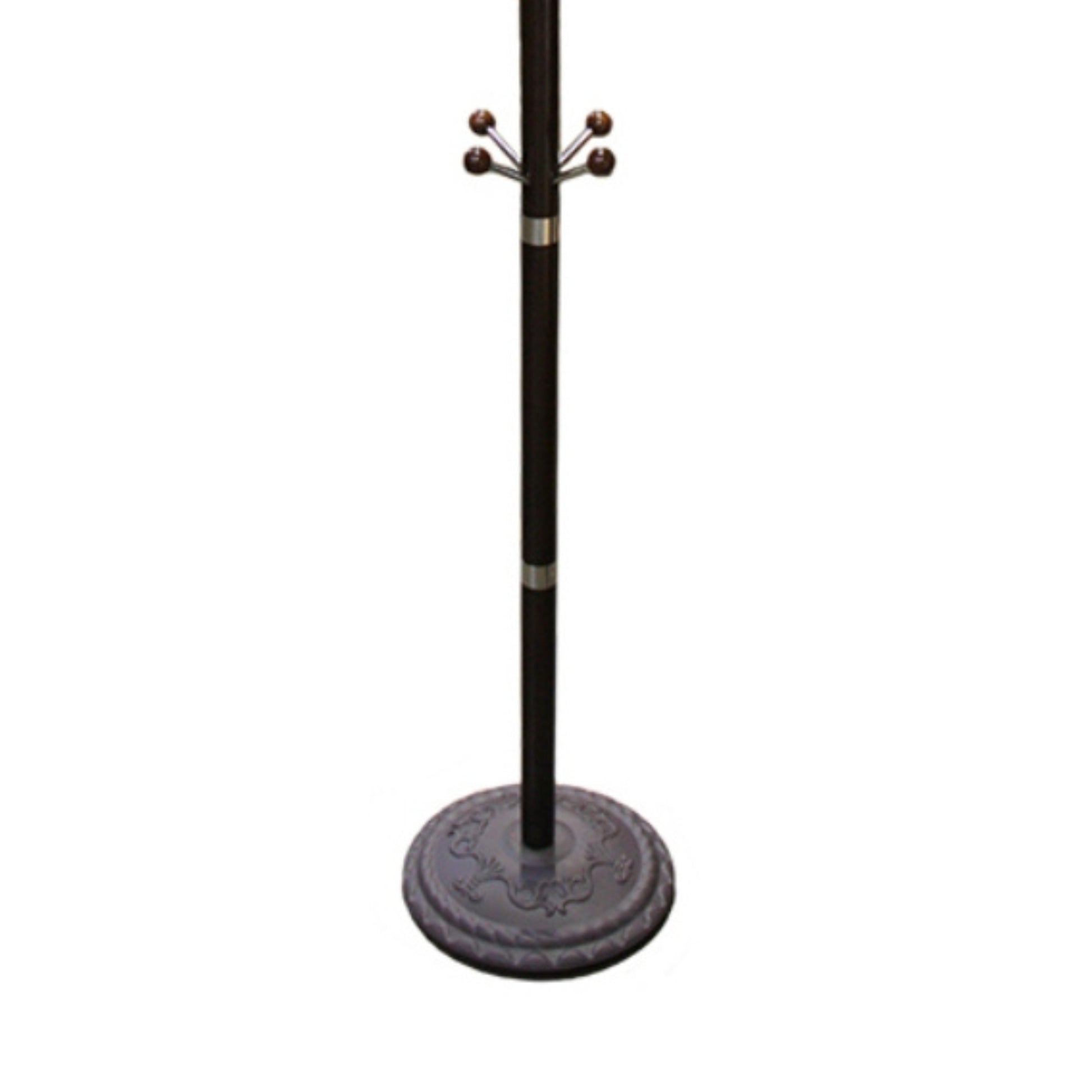 73" Tall Chrome And Wood Coat Rack, Espresso Finish Multicolor Wood