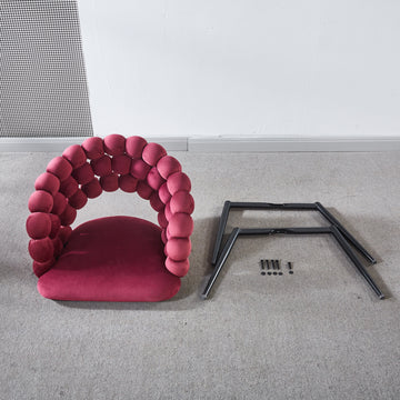 Wine Red Modern Chair Set Of 2 With Golden Color Iron Tube Legs, Soft Cushions And Comfortable Backrest, Suitable For Dining Room, Living Room, Cafe,Hairball Back Wine Red Fabric