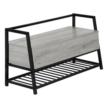 Bench, Entryway, Hallway, Storage, 42" Rectangular, Grey Laminate, Black Metal, Contemporary, Modern Grey Mdf