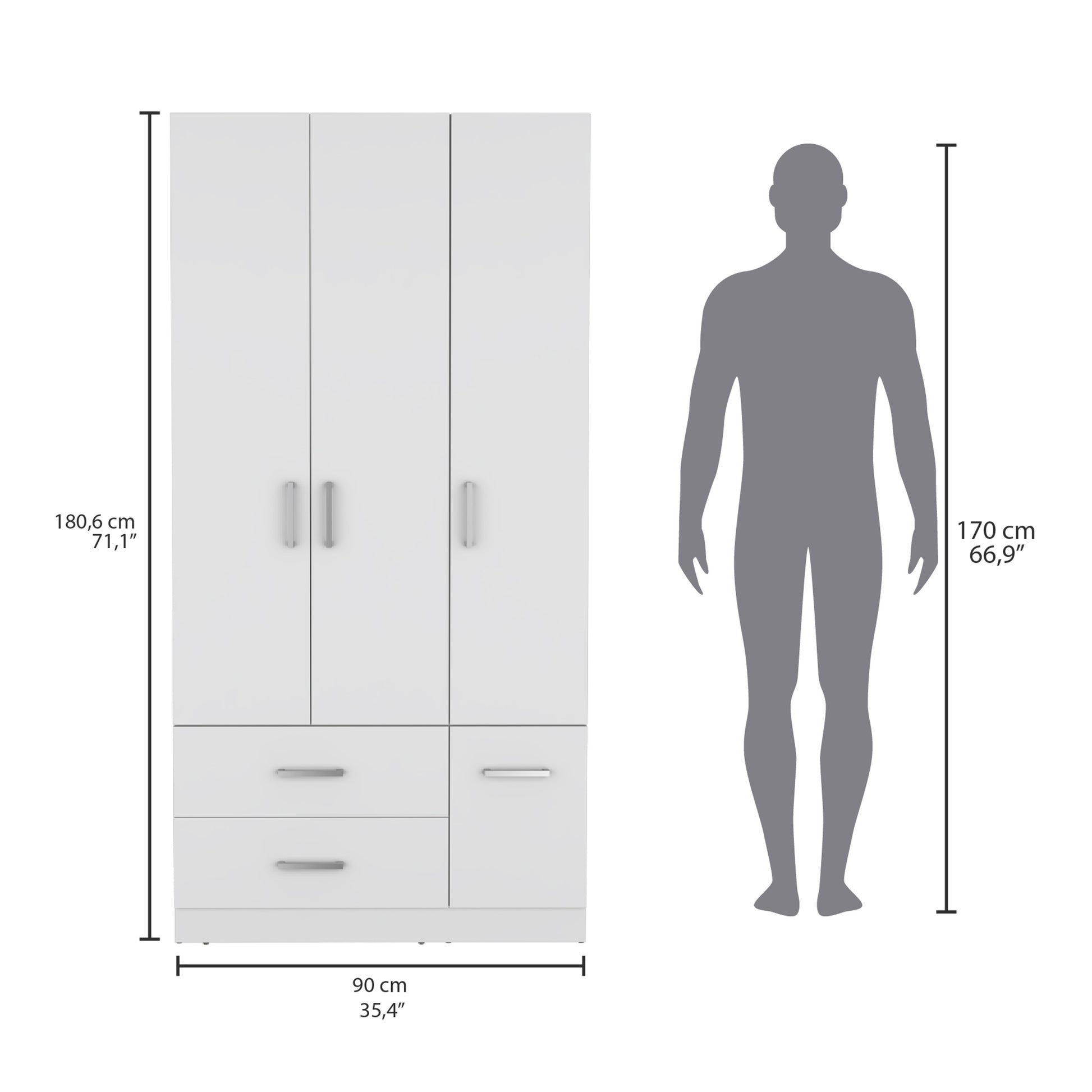 Sebree 71" High Armoire Wardrove Closet With 2 Drawers, Four Doorsthree Cabinetsix Shelves And Hanging Rod, Bedroom Clothes Storage Cabinet Organizer White Bedroom Modern Particle Board