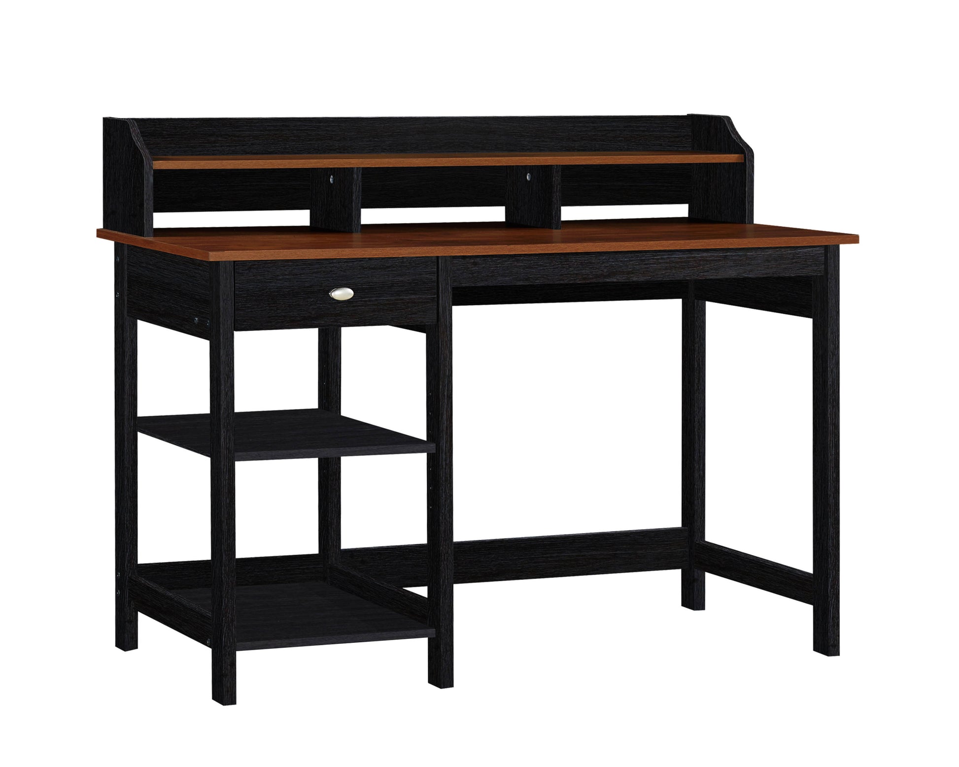 47" Writing Desk With Hutch "Teak And Black Oak Dual Tone Desk Spacious Writing And Computer Table With Drawer And Adjustable Shelf For Home Office" Teak Black Solid Wood