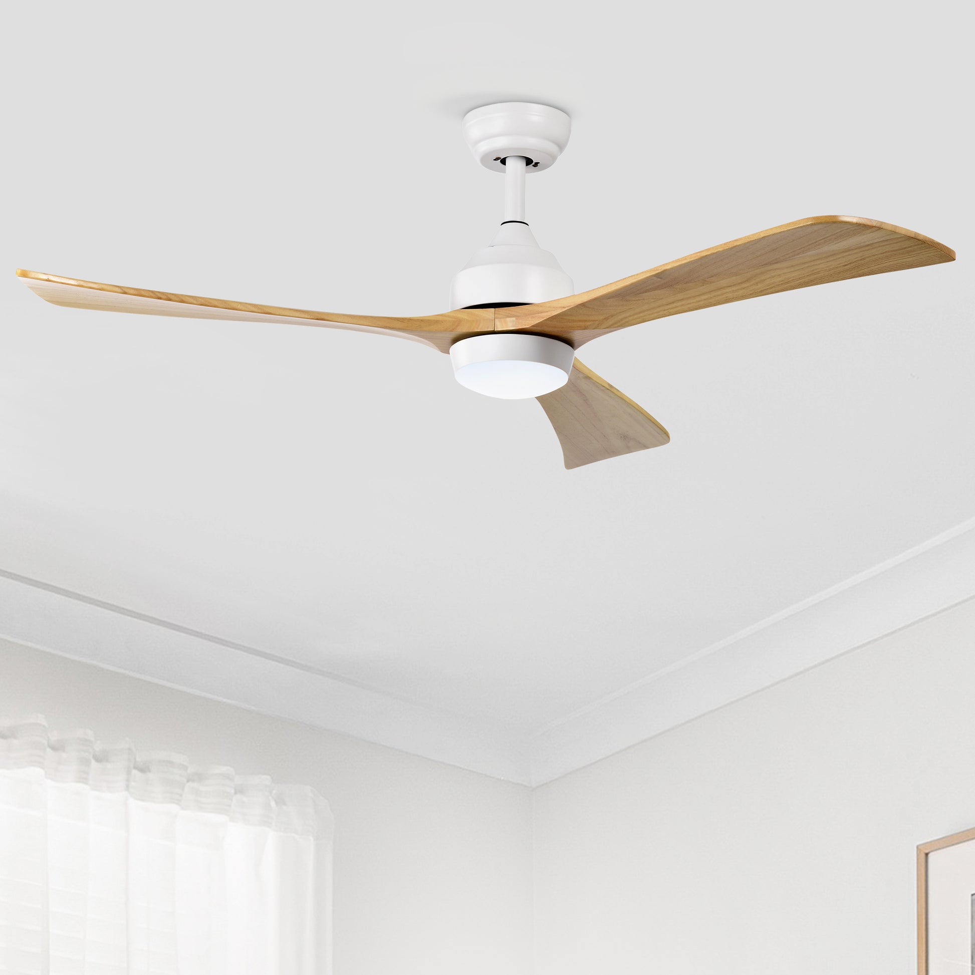 52" Ceiling Fan With Lights Remote Control,Quiet Dc Motor 3 Blade Ceiling Fans 6 Speed Levels,Reversible Ceiling Fan, For Patio Living Room, Bedroom, Office,Indoor. White Natural White Farmhouse,Industrial Iron Wood