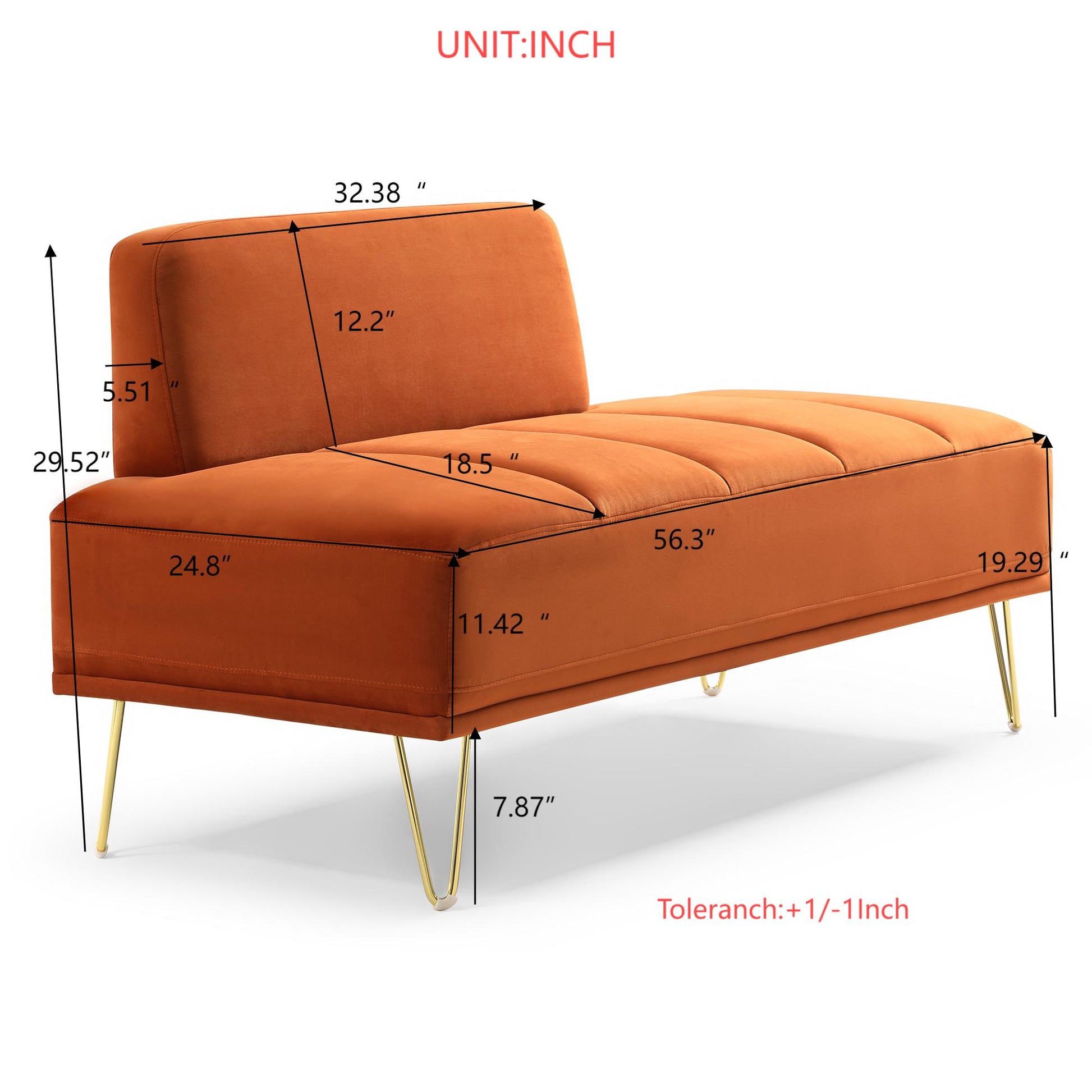 56.3"Inch Modern End Of Bed Bench,Velvet Fabric Upholstered 2Seater Sofa Couch Entryway Ottoman Bench, Fuzzy Sofa Stool Footrest ,Window Bench With Gold Metal Legs For Bedroom, Living Room,Orange Orange Velvet Wood Primary Living Space Foam Velvet 2 Seat