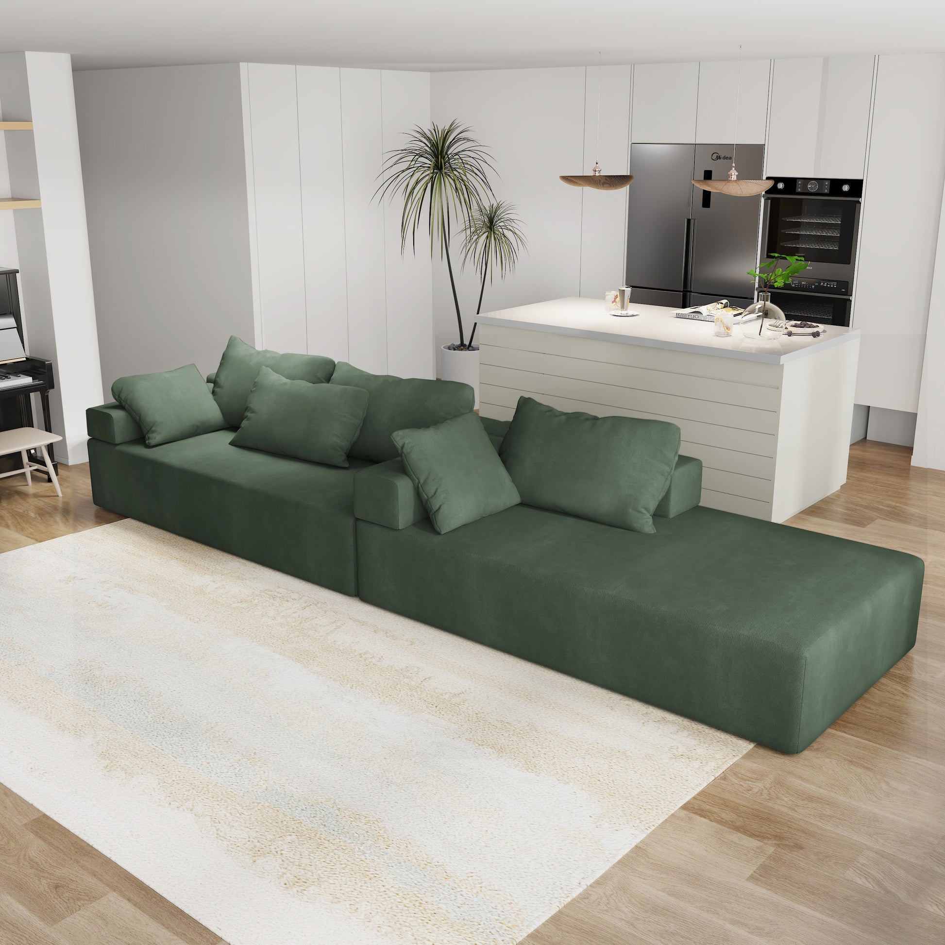 Modern Upholstered Sectional Sofa Couch Set,Modular 108" L Shaped Sectional Living Room Sofa Set With 6 Pillows,Free Combination Sofa Couch For Living Room,Bedroom Green Foam Chenille 3 Seat