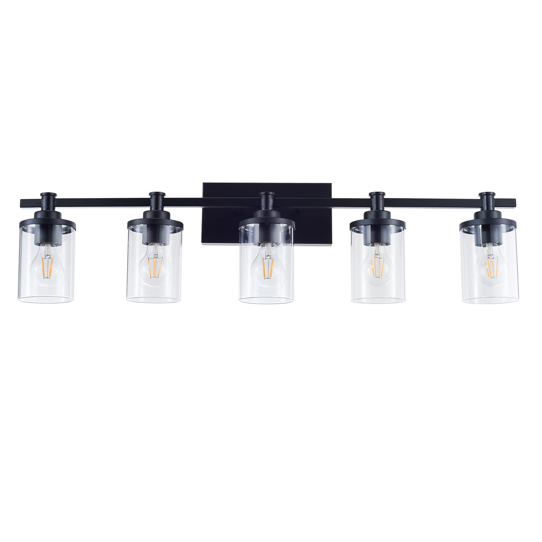 5 Light E26 Bulb Vanity Lights,Matte Black Bathroom Vanity Light Fixtures With Clear Glass, Indoor Wall Light For Bathroom, Living Room, Mirror, Bedroom,Hallway Matte Black Modern Glass,Iron