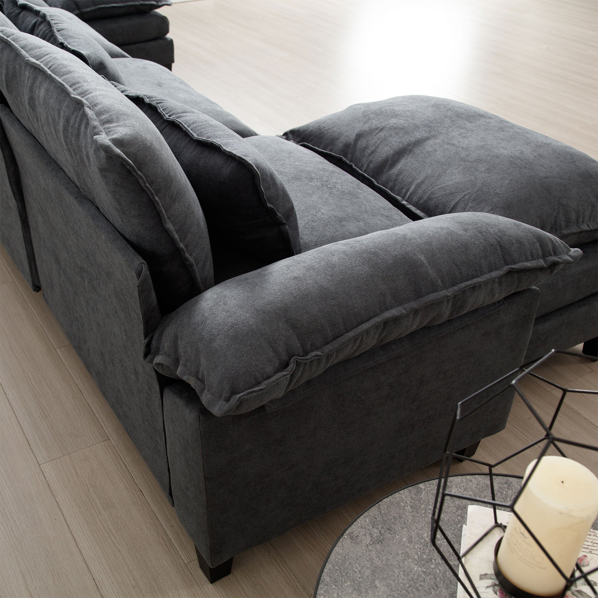 154.8" Oversized Modular Sofaice Velvet Large U Shaped Couch Comfy Upholstered 4 Seat Sofa With 2 Ottoman, 4 Lumbar Pillow, Deep Seat Couch For Living Room Dark Gray Primary Living Space Modern Foam Polyester 6 Seat