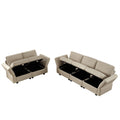 Living Room Sofa Set With 3 Seat Couch And 2 Seat Loveseat, Hidden Storage Under Seat, Soft Back Cushions And Arm Cushionsadjustable Arms And Backs Beige Beige Polyester 5 Seat