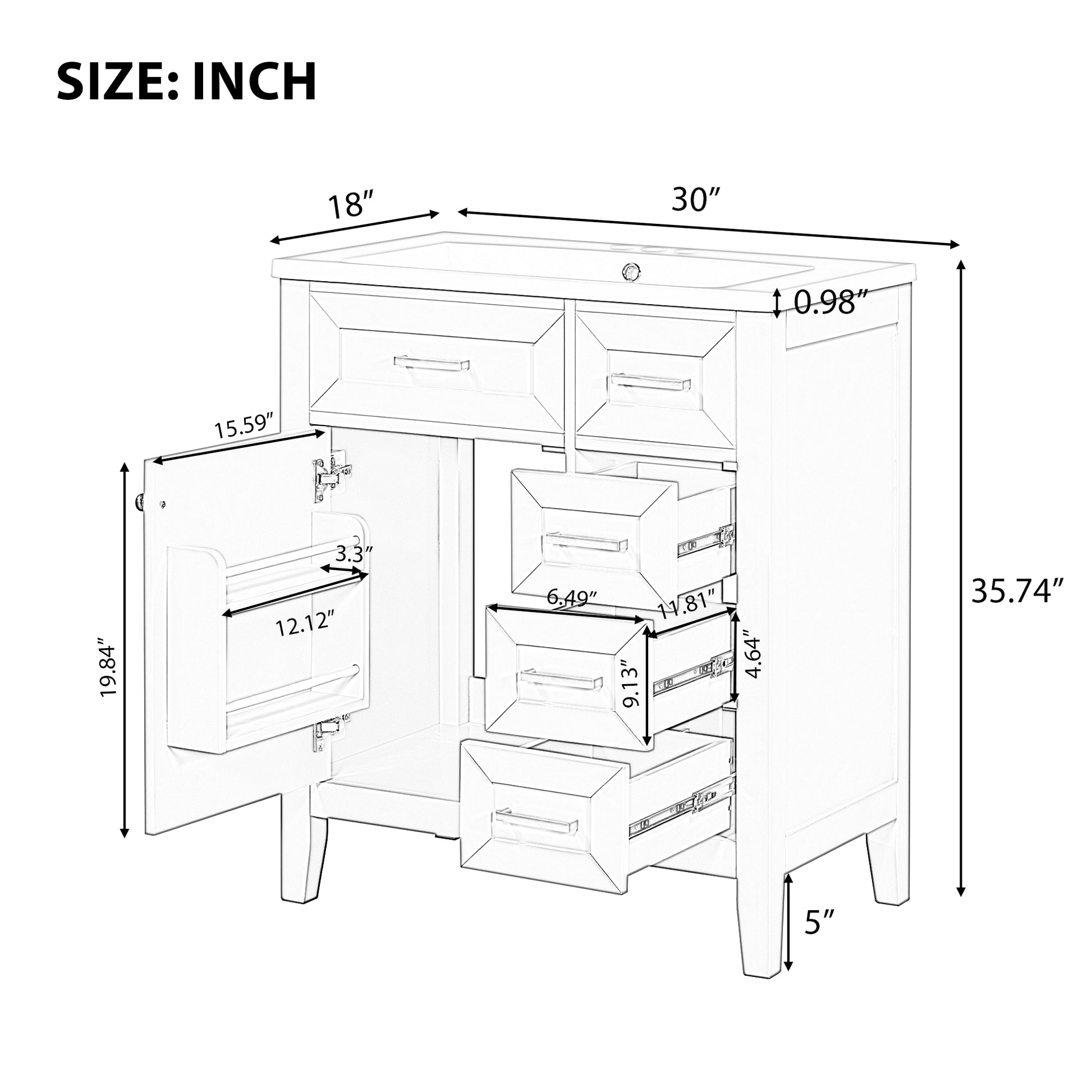 30" Bathroom Vanity With Sink Combo, Green Bathroom Cabinet With Drawers, Solid Frame And Mdf Board Green Solid Wood Mdf