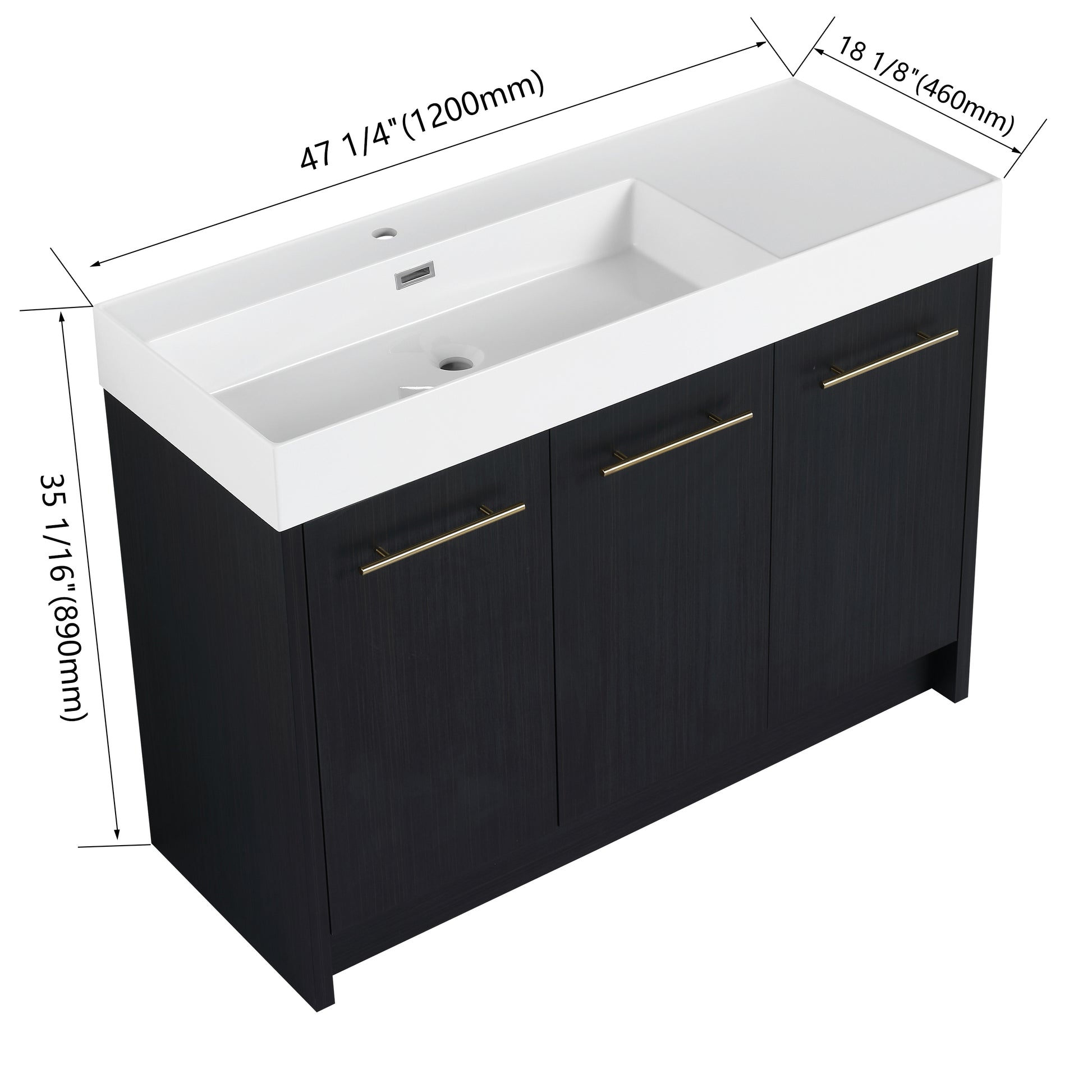 48 Inch Freestanding Bathroom Vanity With Resin Sink, With Soft Closing Door, Kd Package Black Chestnut Bathroom Modern Plywood