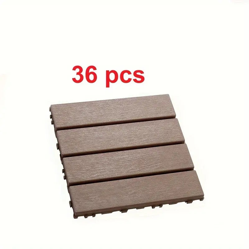 Plastic Interlocking Deck Tiles,36 Pack Patio Deck Tiles,12"X12" Square Waterproof Outdoor All Weather Use, Patio Decking Tiles For Poolside Balcony Backyard, Brown Brown Abs