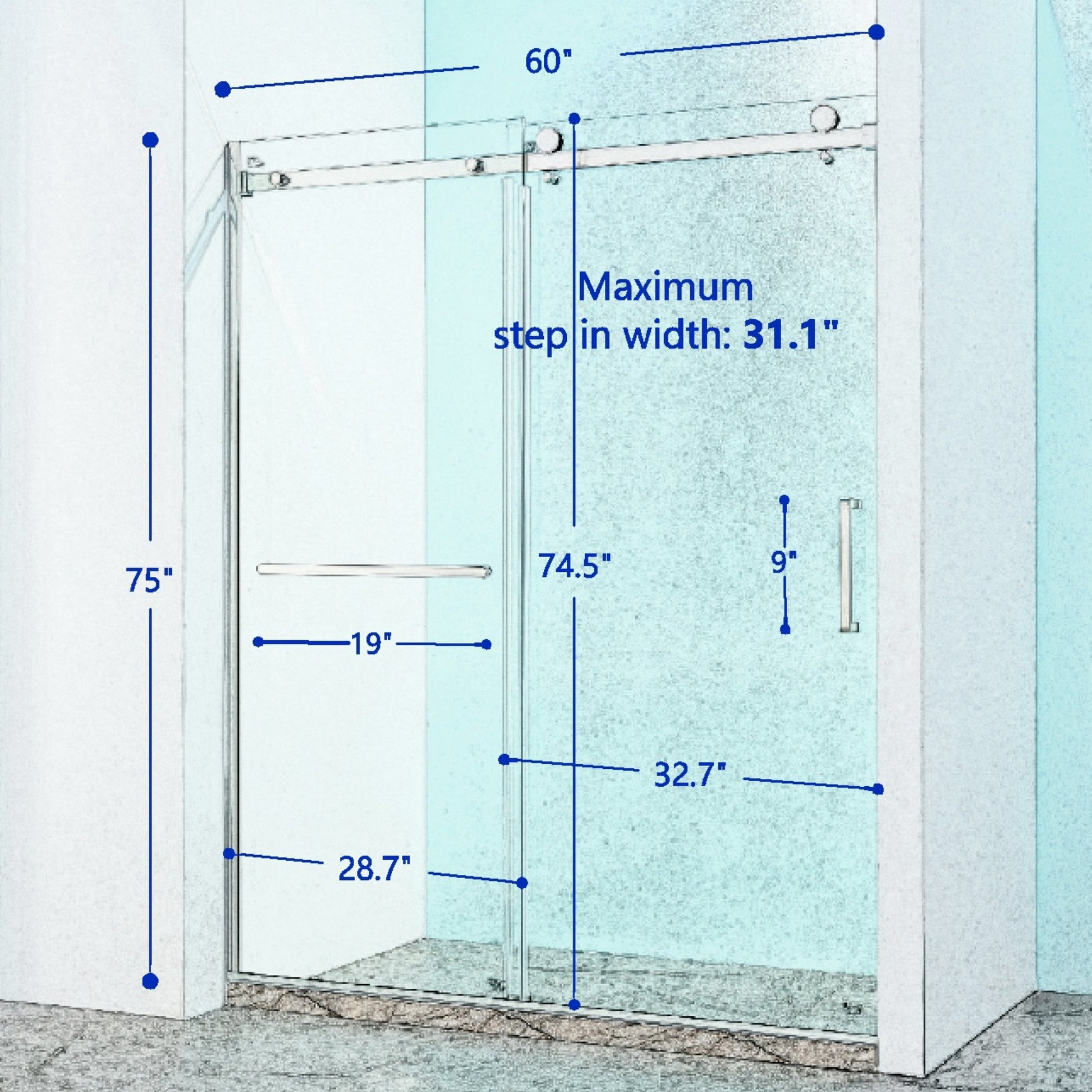 56 60"W X 75"H Semi Frame Single Sliding Shower Door, 304 Stainless Steel In Brushed Nickel, 5 16" 8Mm Thick Sgcc Tempered Clear Glass. Brushed Nickel Bathroom Classic,Luxury,Modern Glass Stainless Steel